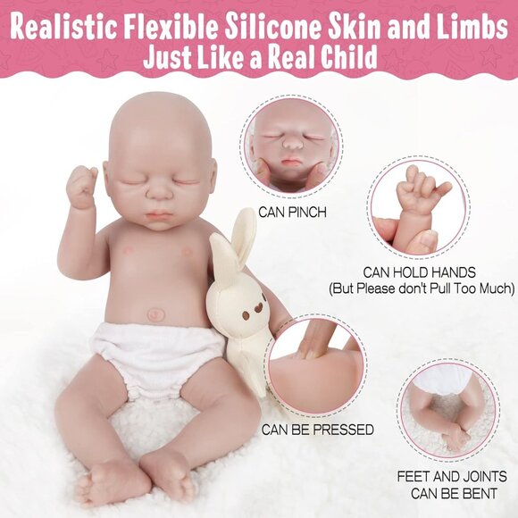 🆕14inch Full Realistic Silicone Baby Doll Reborn Close Eye Lifelike Baby Girl - Picture 4 of 5